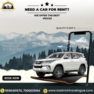 A poster of self drive cars in srinagar